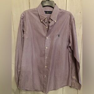 Polo Ralph Lauren Shirt Mens Medium Purple Gingham Check Green Pony‎ Logo!